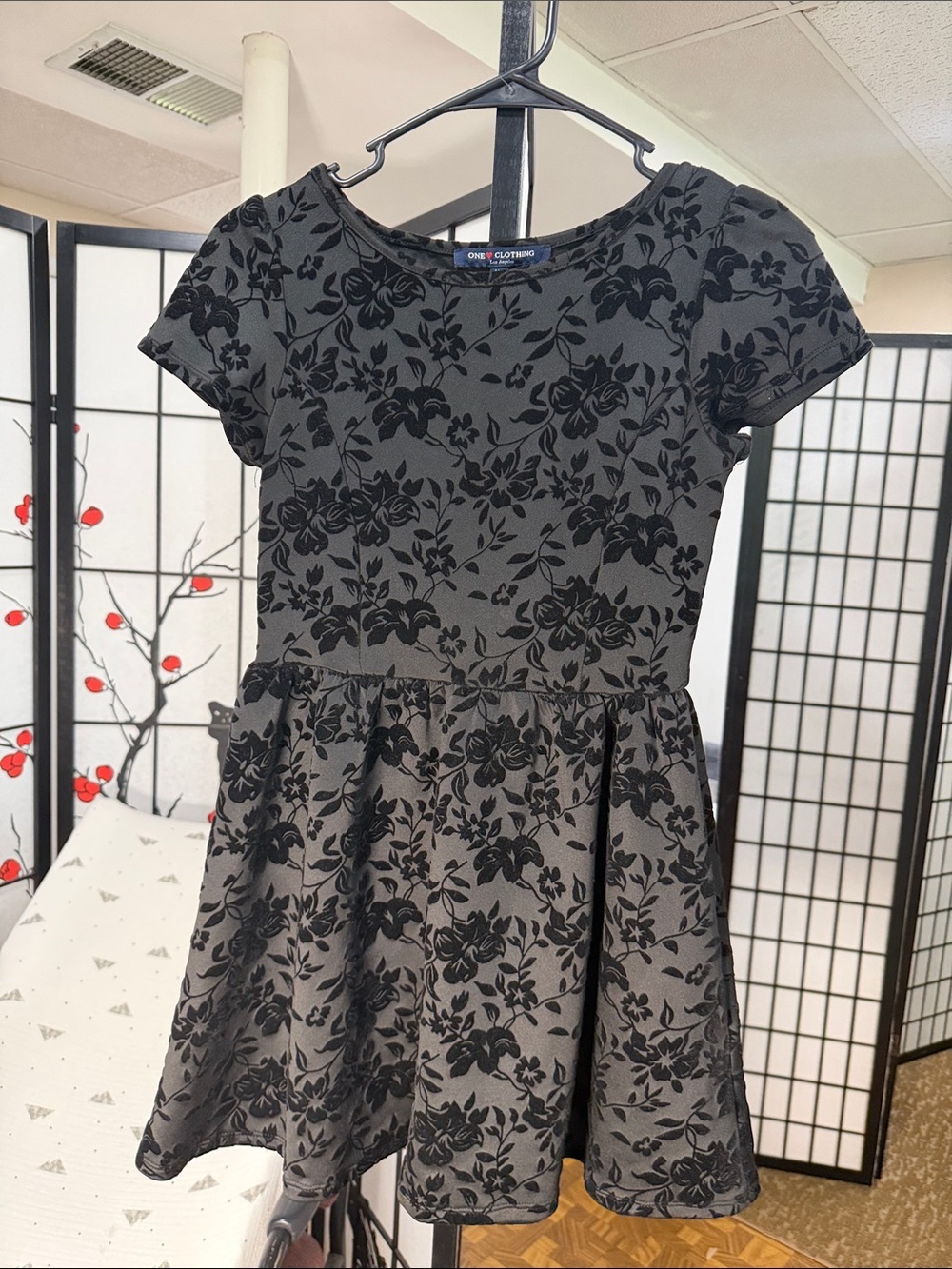 One Clothing Black and Charcoal Floral Fit-and-Flare Dress